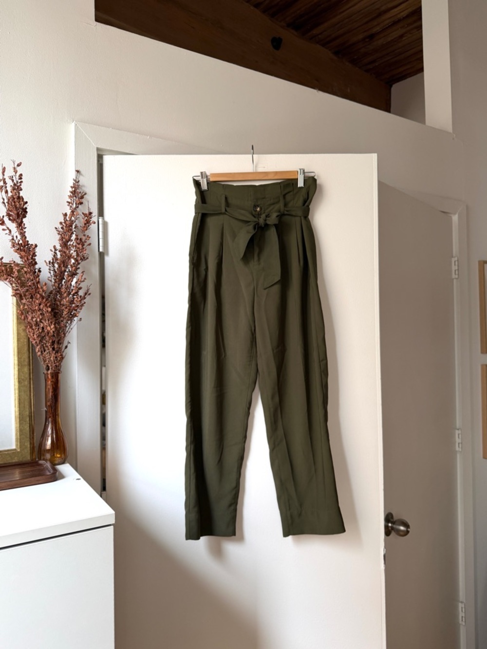 Madewell Olive Green Paperbag Wide-Leg Trousers